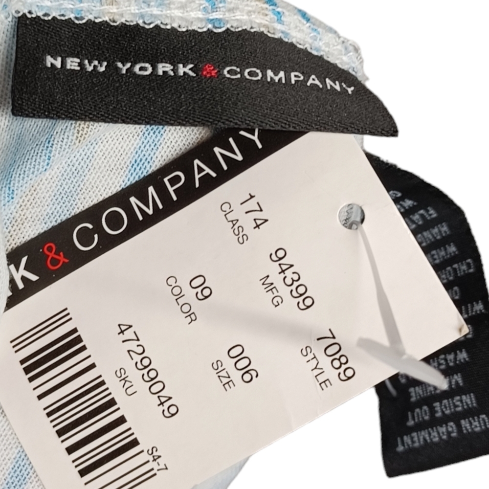 NEW YORK & CO Top Blue Tan Stripe Print Sequin Sleeveless Criss Cross Back NWT - Picture 3 of 7